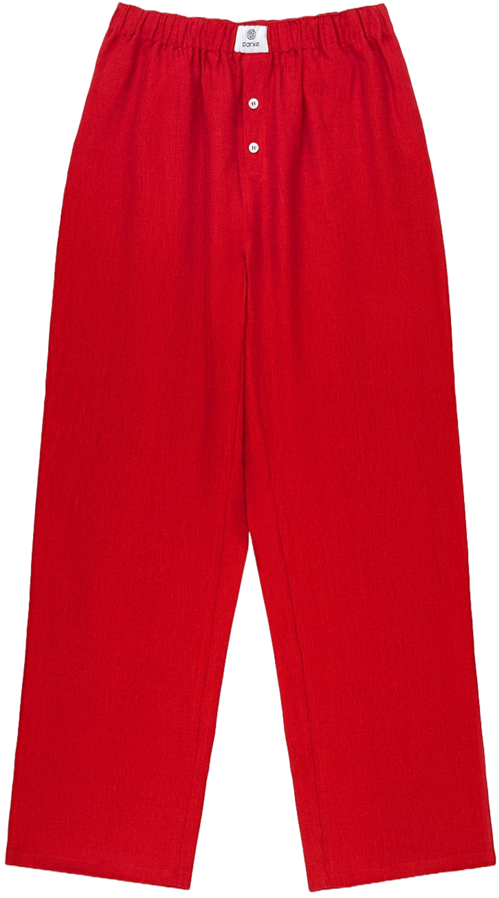 linen boxer pant flat lay -cherry