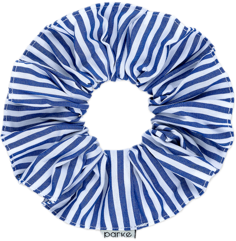 blue stripe scrunchie flat lay -blue stripe