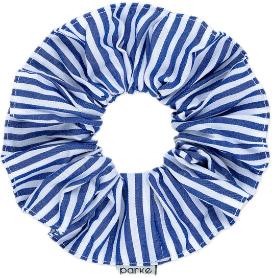 blue stripe scrunchie flat lay -blue stripe