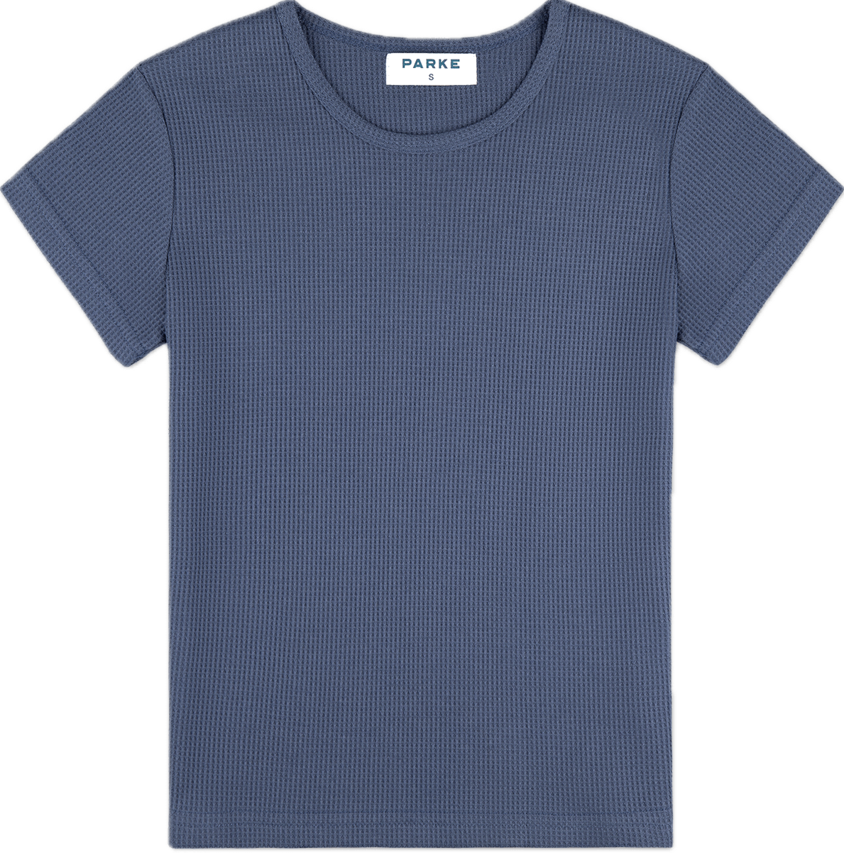 waffle tee flat lay -sapphire