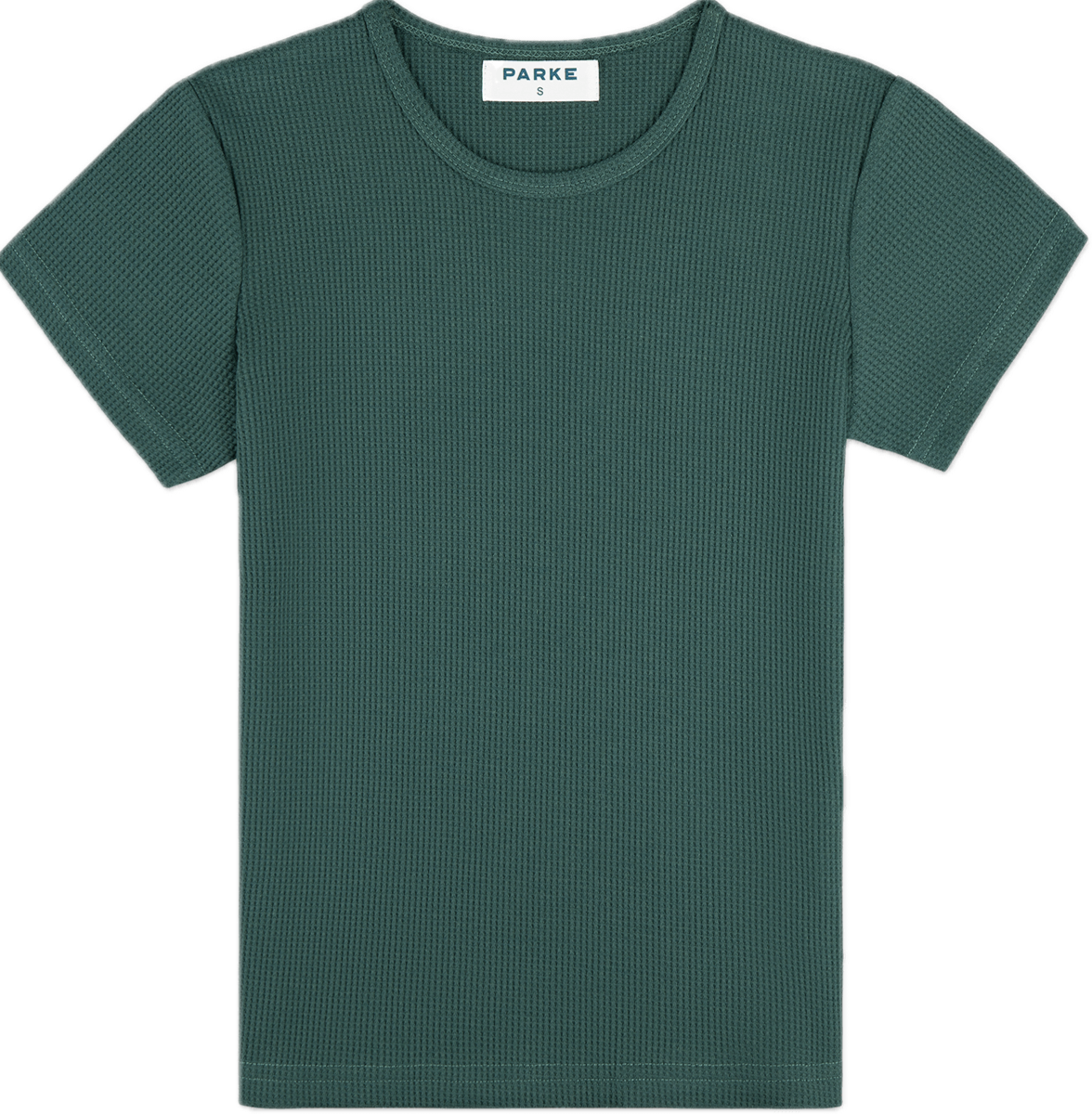 waffle tee flat lay -evergreen
